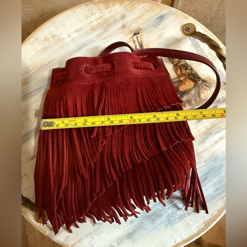 Elizabeth and James Suede Fringed Burgundy Women's Bag - Picture 3 of 6